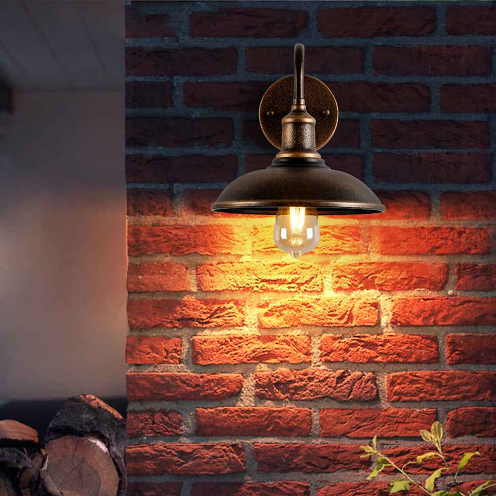Alessio Antique Brass Outdoor Wall Lamp – Rustic Bowl LED Fixture