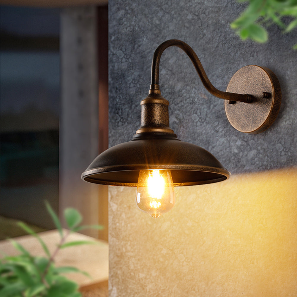 Alessio Antique Brass Outdoor Wall Lamp – Rustic Bowl LED Fixture