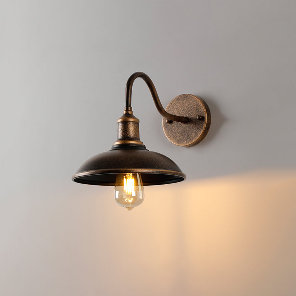 Alessio Antique Brass Outdoor Wall Lamp – Rustic Bowl LED Fixture