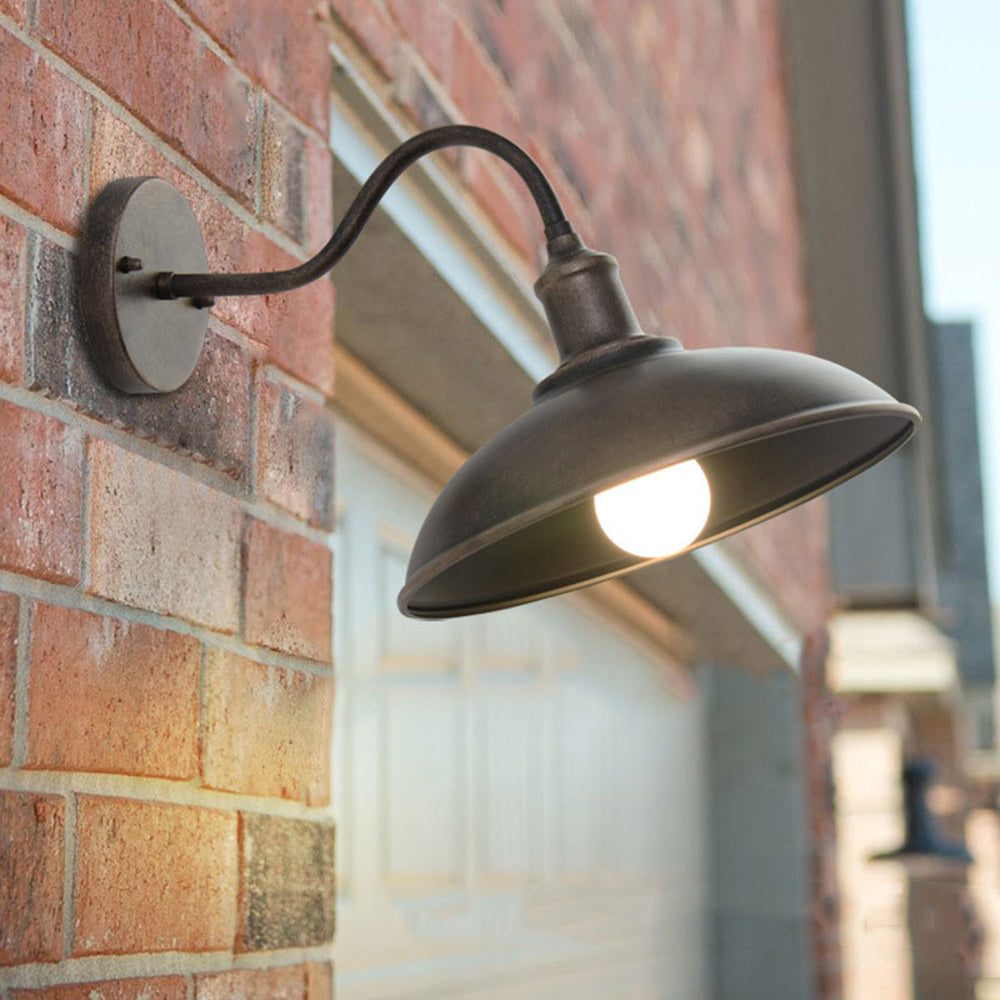 Alessio Antique Brass Outdoor Wall Lamp – Rustic Bowl LED Fixture