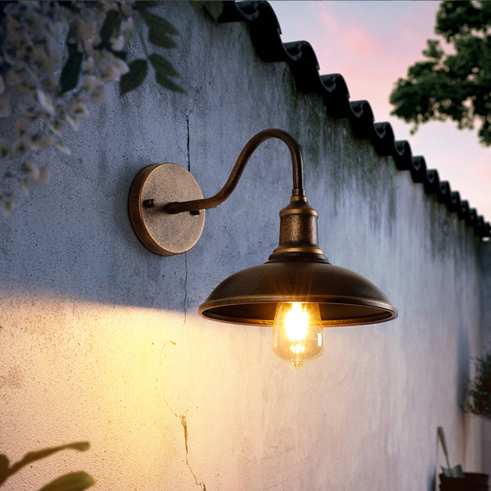 Alessio Antique Brass Outdoor Wall Lamp – Rustic Bowl LED Fixture
